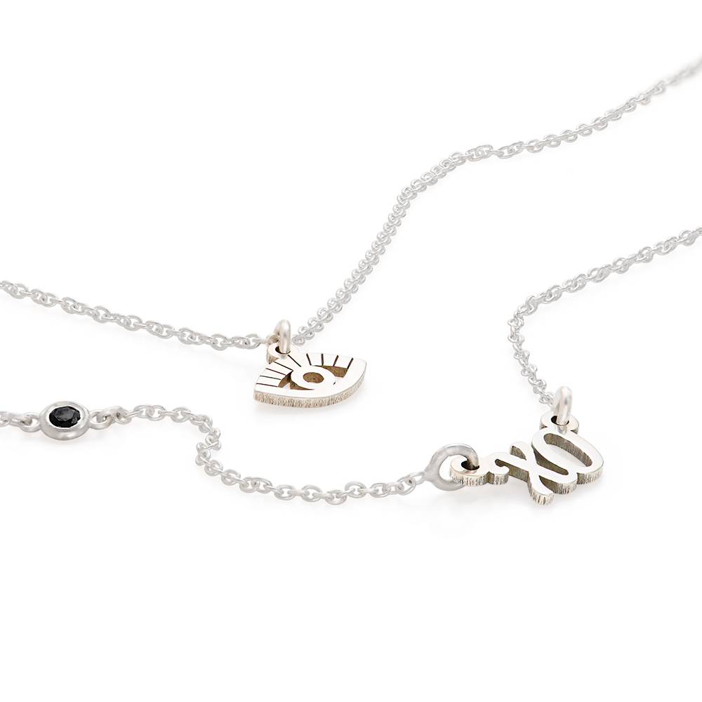 Bridget Evil Eye Lagenlook-Namenskette mit Edelstein - 925er Sterlingsilber-1 Produktfoto