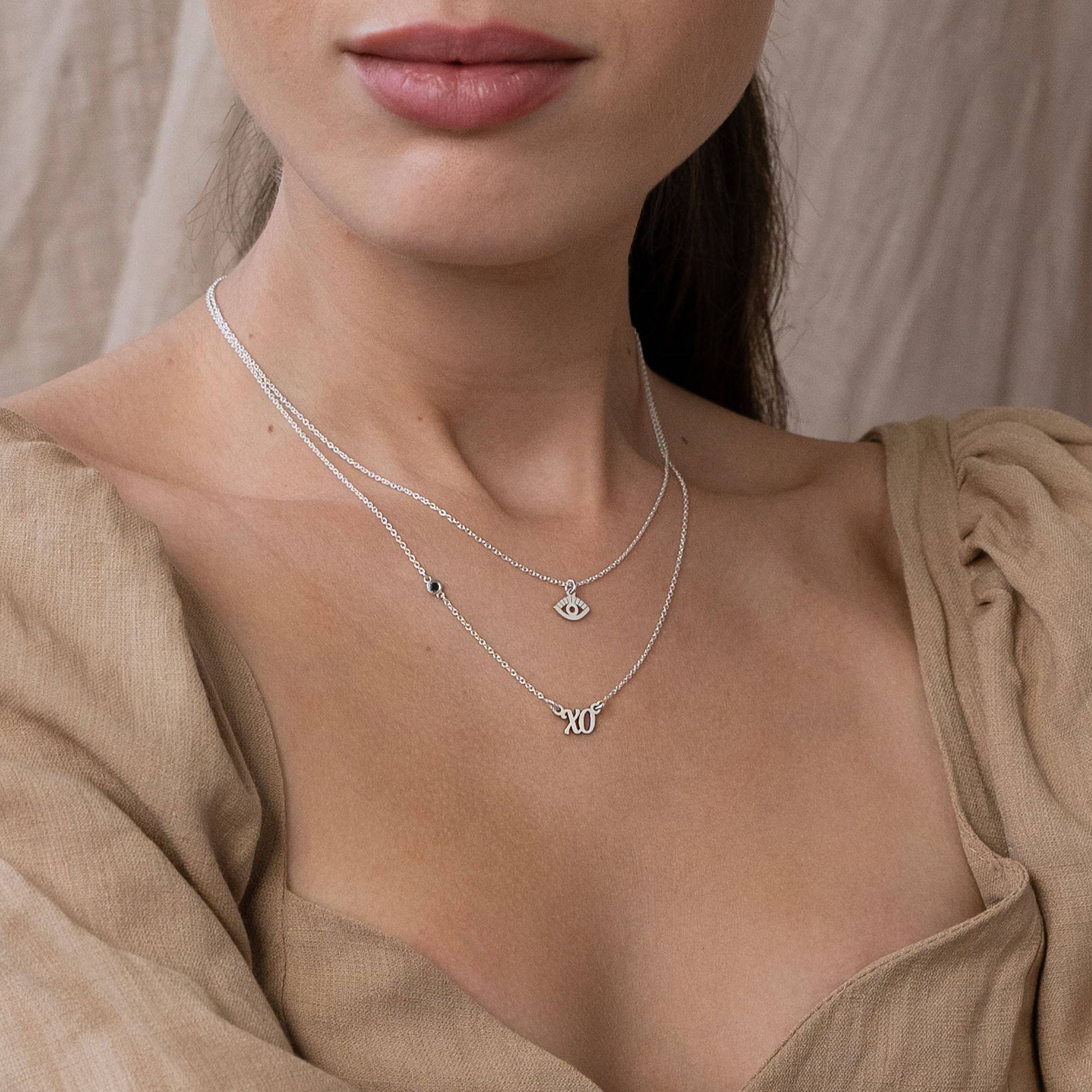Bridget Evil Eye Lagenlook-Namenskette mit Edelstein - 925er Sterlingsilber-4 Produktfoto