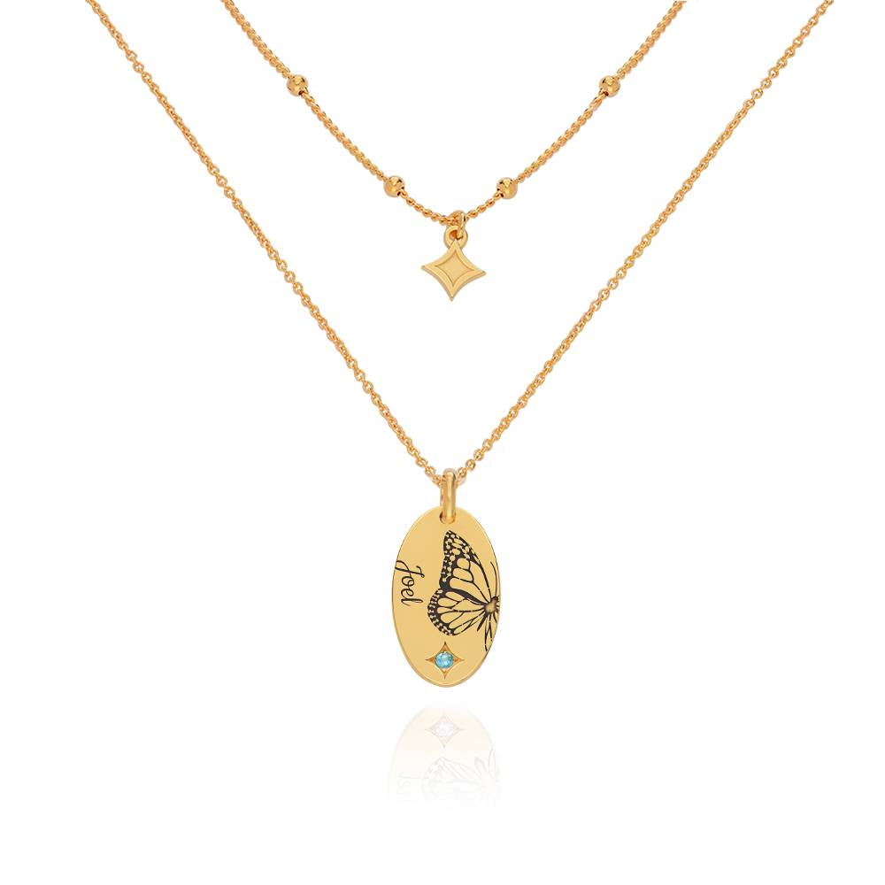 Lagenlook-Kette mit Schmetterling und Geburtsstein - Vergoldet-1 Produktfoto