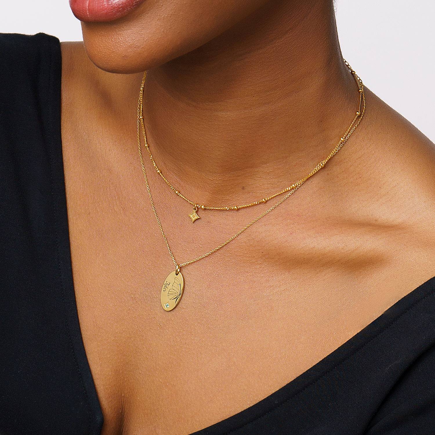 Lagenlook-Kette mit Schmetterling und Geburtsstein - Vergoldet-3 Produktfoto