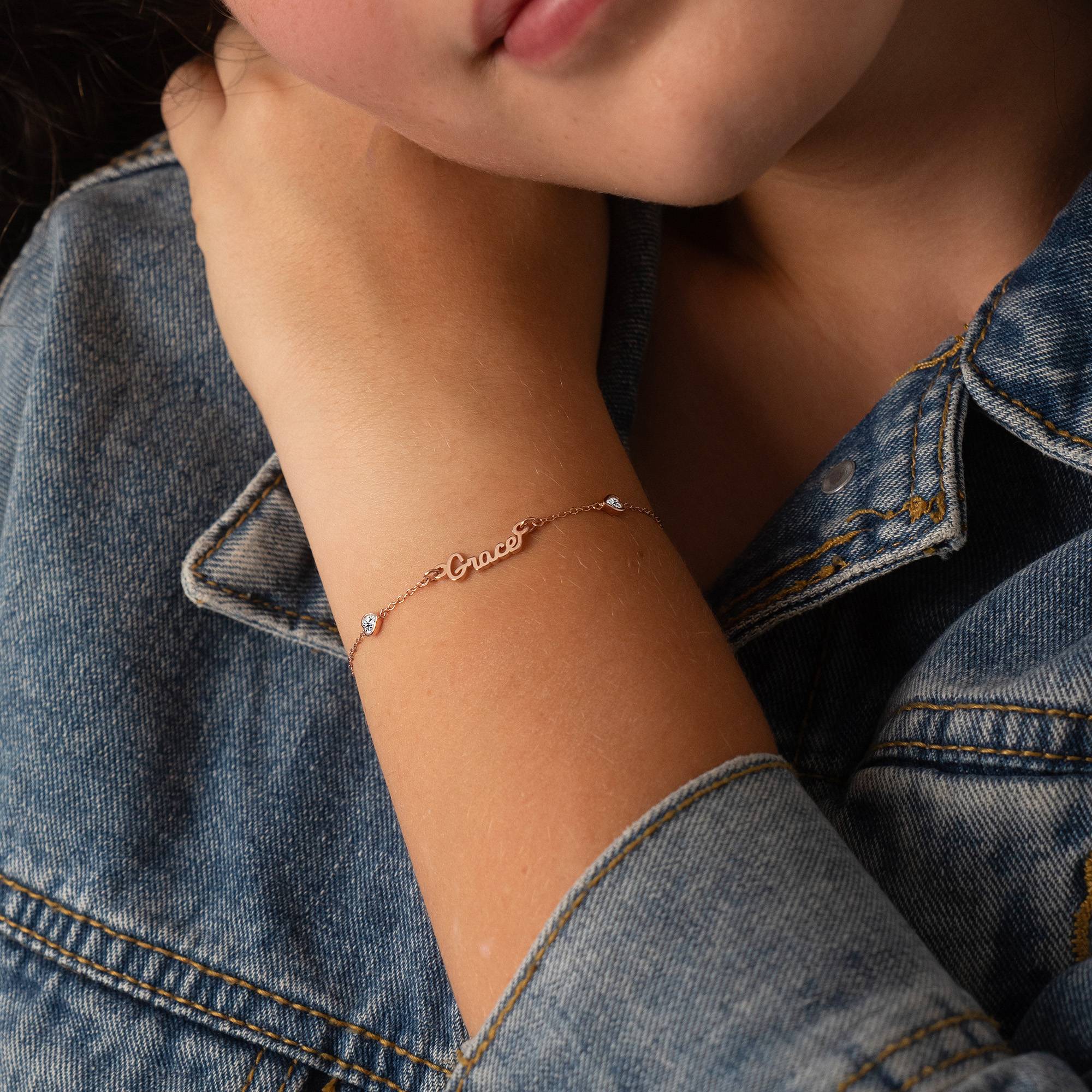 Charli Namensarmband mit herzförmigen Zirkonia für Mädchen - rosévergoldetes Sterlingsilber-3 Produktfoto