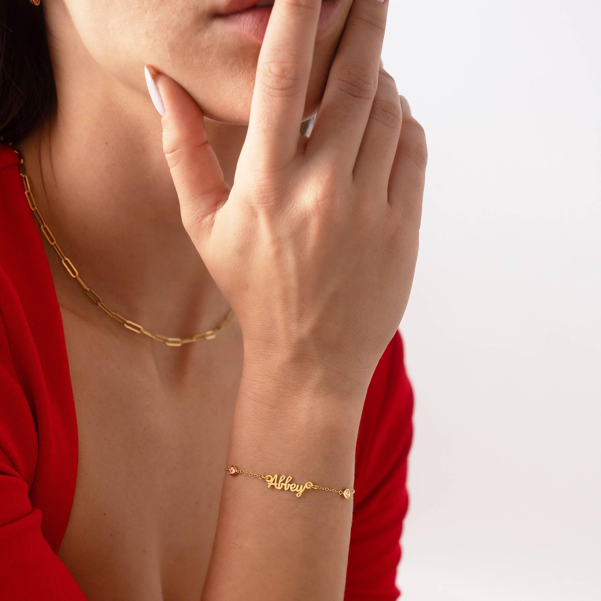 Charli Namensarmband mit herzförmigen Zirkonia - Gold-Vermeil-3 Charli Namensarmband mit herzförmigen Zirkonia - Gold-Vermeil-3 Produktfoto
