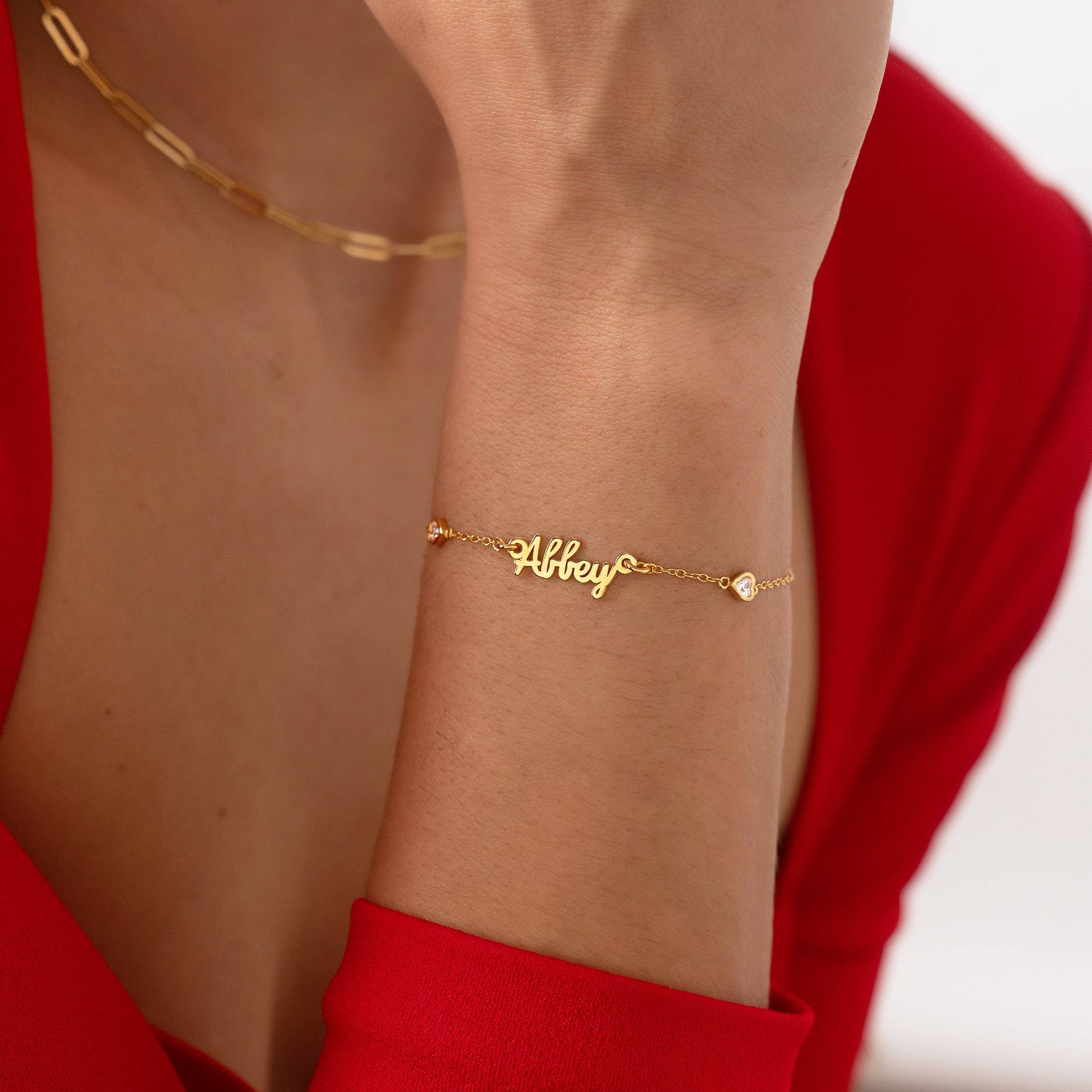 Charli Namensarmband mit herzförmigen Zirkonia - Gold-Vermeil-6 Charli Namensarmband mit herzförmigen Zirkonia - Gold-Vermeil-6 Produktfoto