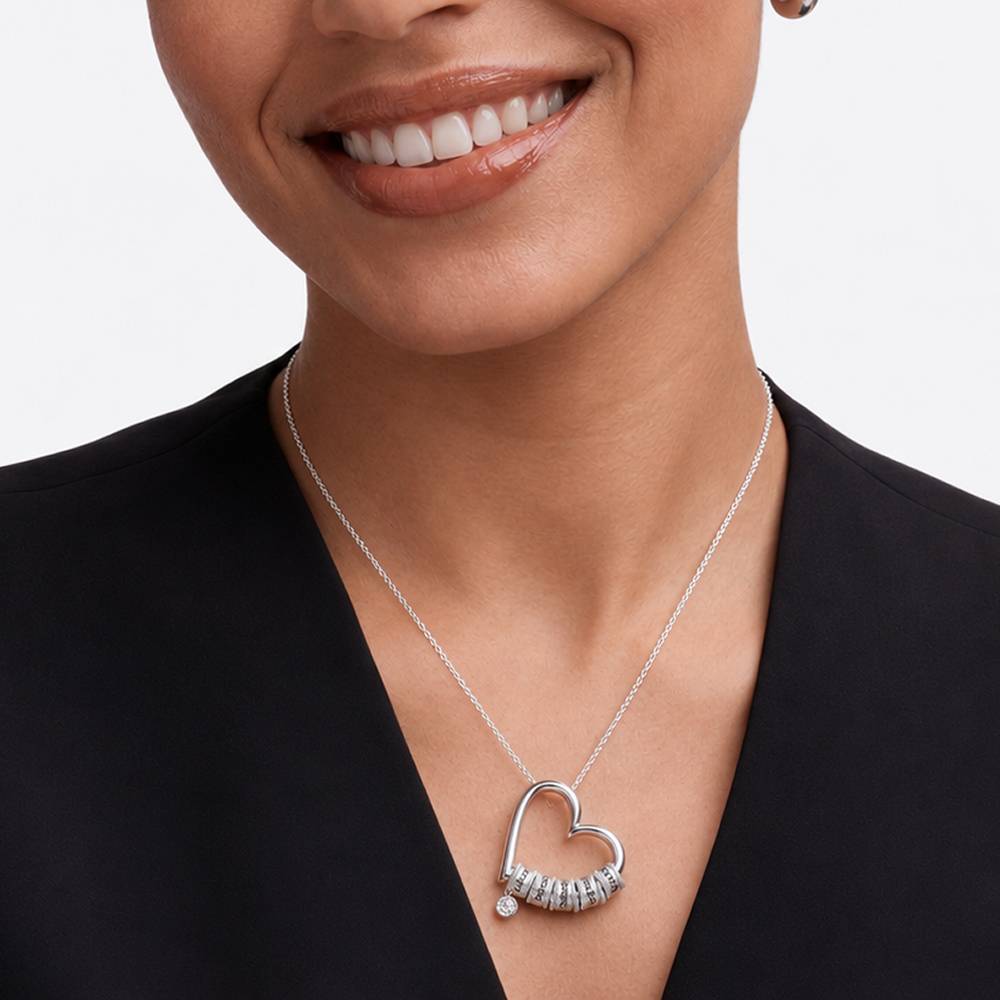 Charmante Herzkette mit gravierten Beads und 0,25 ct Diamant - Silber-4 Charmante Herzkette mit gravierten Beads und 0,25 ct Diamant - Silber-4 Produktfoto