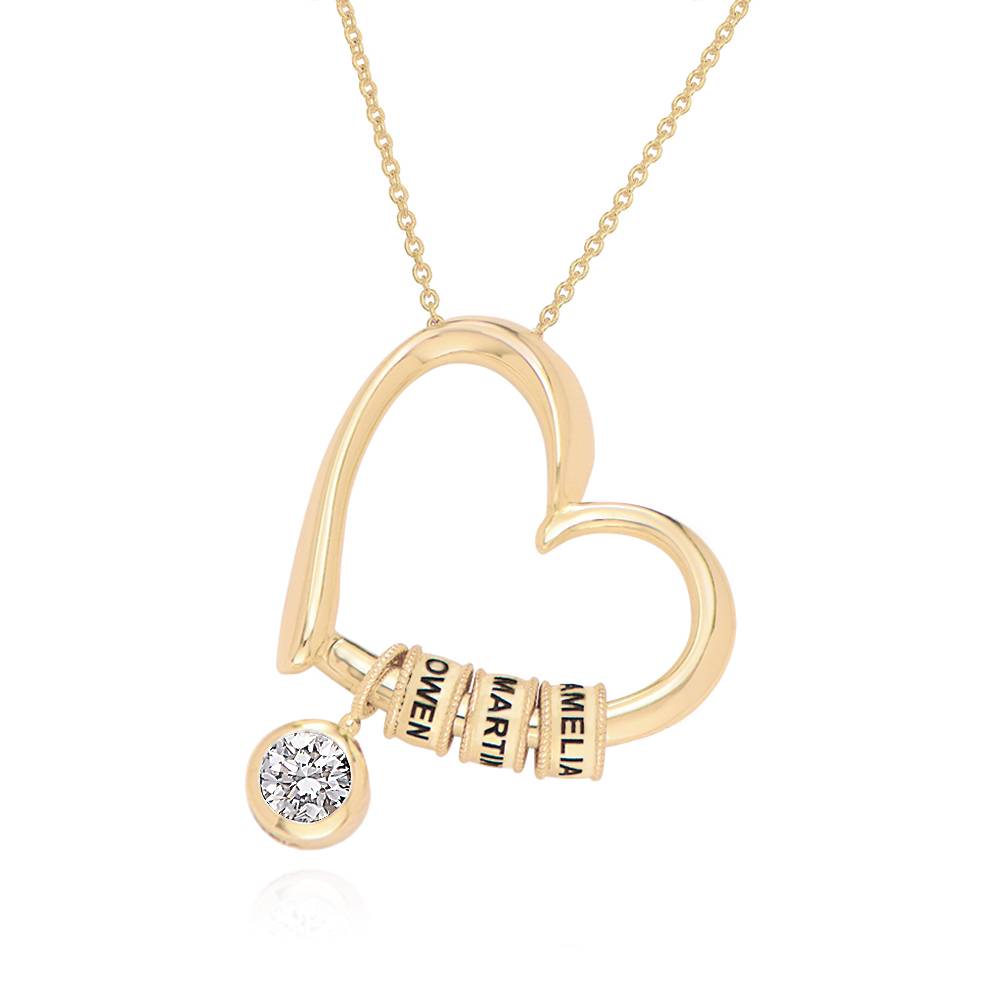 Charmante Herzkette mit gravierten Beads und 1 ct Diamant - 417er Gelbgold-3 Produktfoto