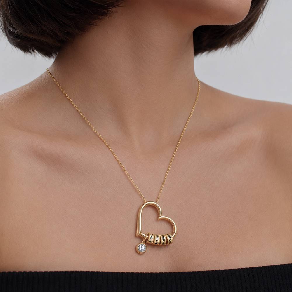 Charmante Herzkette mit gravierten Beads und 1 ct Diamant - 417er Gelbgold-5 Produktfoto