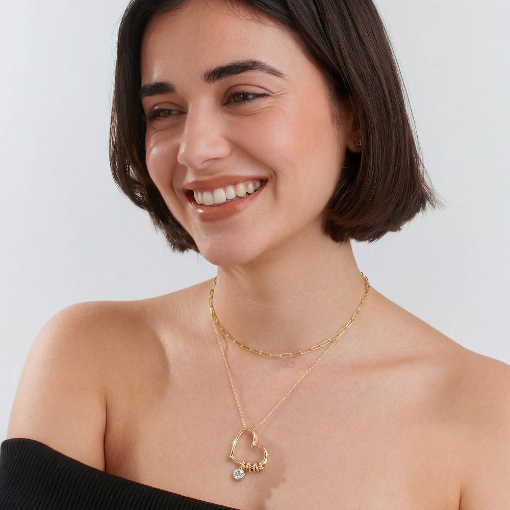 Charmante Herzkette mit gravierten Beads und 1 ct Diamant - 417er Gelbgold-4 Produktfoto