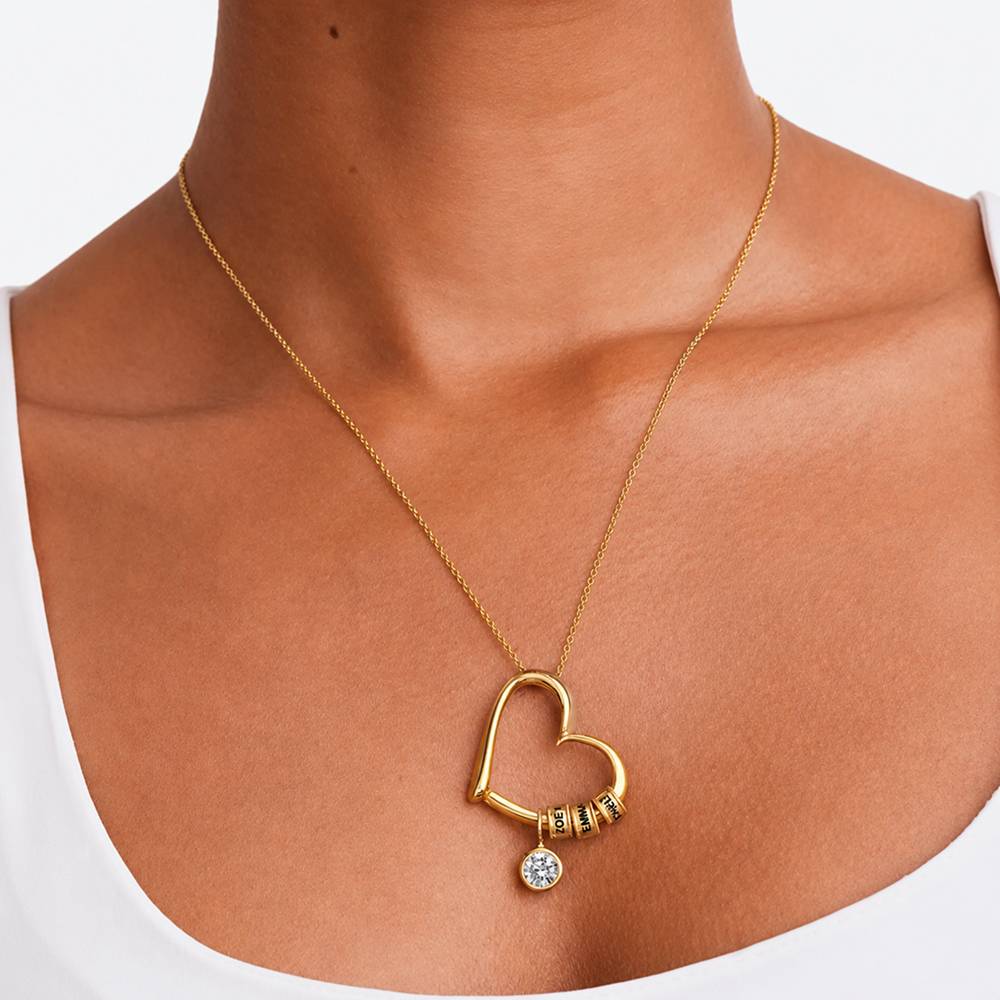 Charmante Herzkette mit gravierten Beads und 1 ct Diamant - Gold-Vermeil-5 Produktfoto