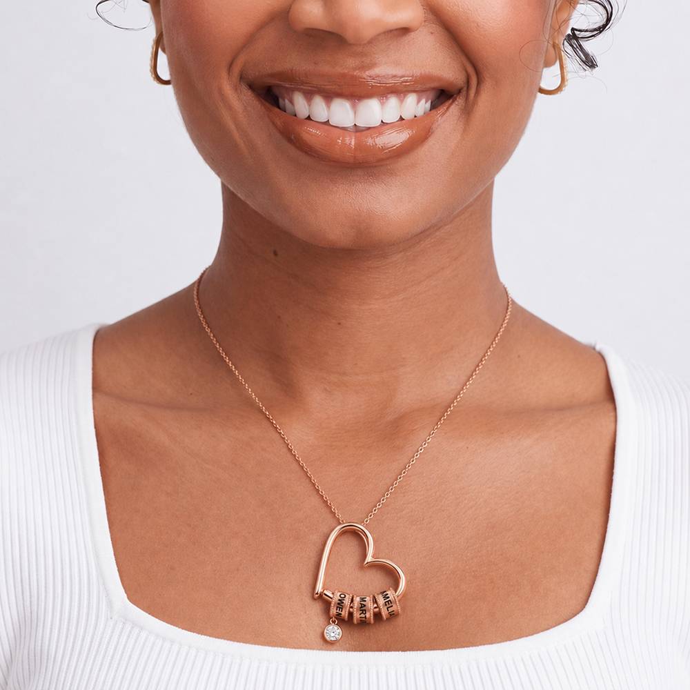 Charmante Herz-Halskette mit gravierten Beads und 1 ct Diamant - - Rosévergoldet-4 Produktfoto