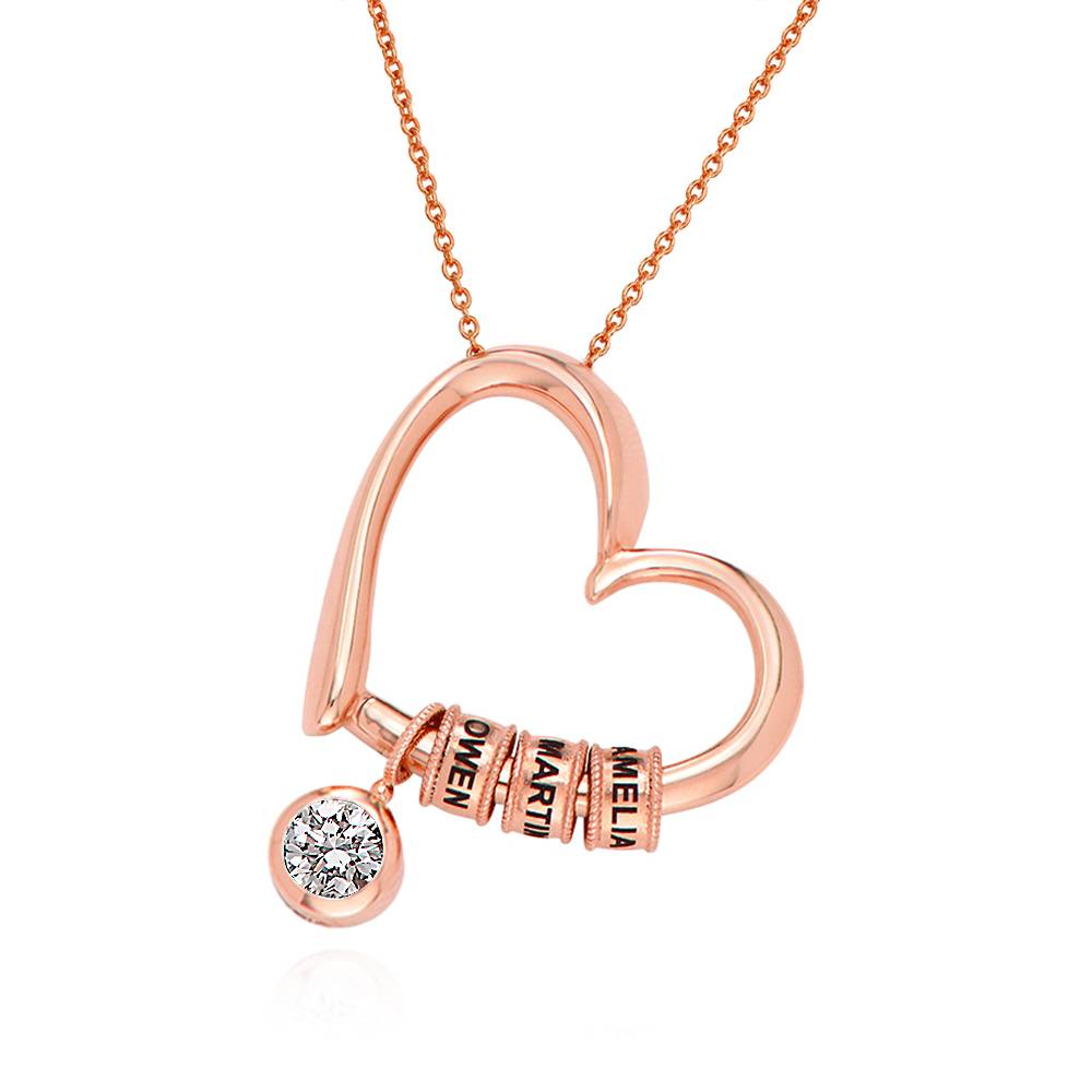 Charmante Herz-Halskette mit gravierten Beads und 1 ct Diamant - - Rosévergoldet-1 Produktfoto