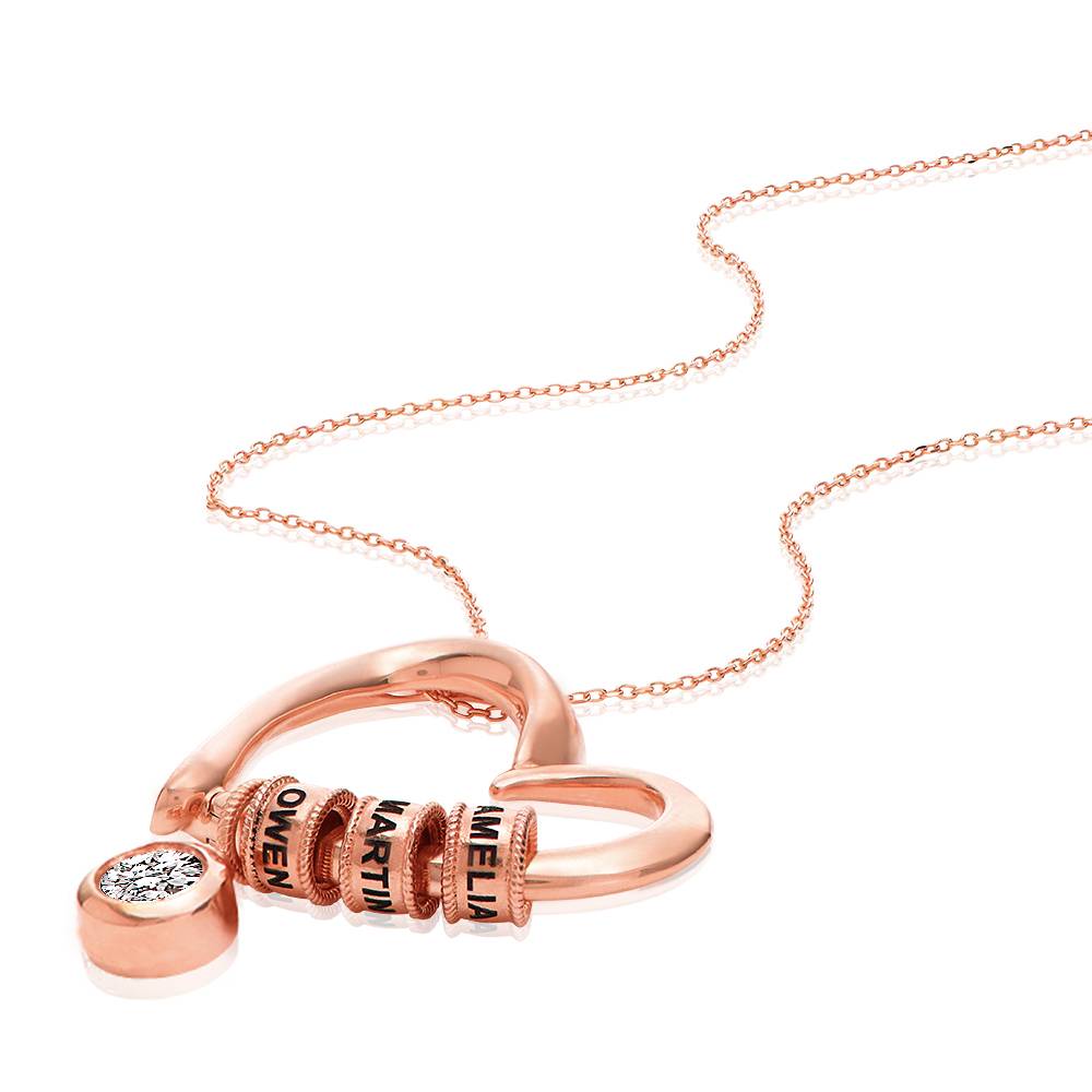 Charmante Herz-Halskette mit gravierten Beads und 1 ct Diamant - - Rosévergoldet-2 Produktfoto