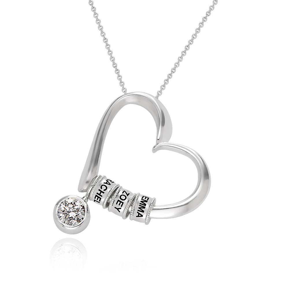 Charmante Herzkette mit gravierten Beads und 1 ct Diamant - Silber-1 Produktfoto