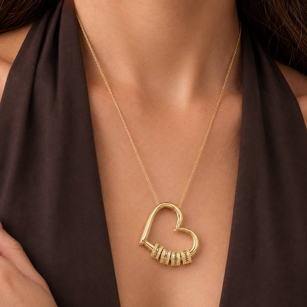 Charmante Herzkette mit gravierten Beads - 417er Gelbgold-4 Produktfoto