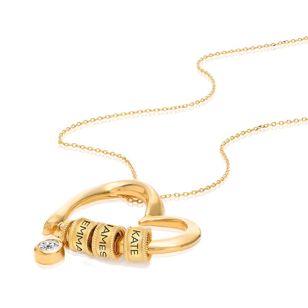 Charmante Herzkette mit gravierten Beads und 0,25 ct Diamant - Vergoldet-2 Produktfoto