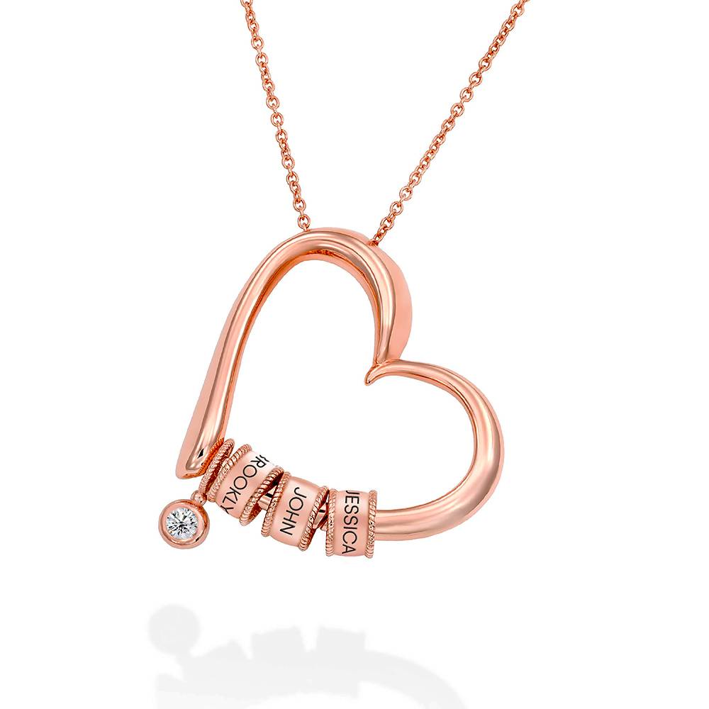 Charmante Herzkette mit gravierten Beads und 0,25 ct Diamant - - Rosévergoldet-1 Produktfoto