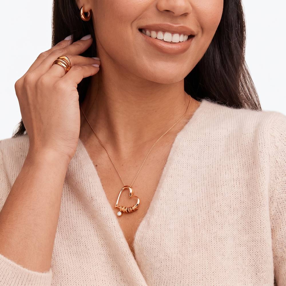 Charmante Herzkette mit gravierten Beads und 0,25 ct Diamant - - Rosévergoldet-2 Produktfoto