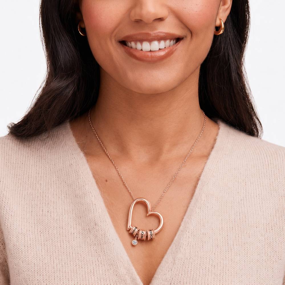 Charmante Herzkette mit gravierten Beads und 0,25 ct Diamant - - Rosévergoldet-3 Produktfoto