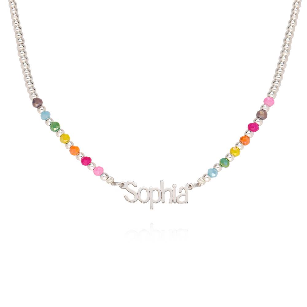 Chicago Namenskette mit Regenbogenperlen für Mädchen - versilbertes Messing-1 Chicago Namenskette mit Regenbogenperlen für Mädchen - versilbertes Messing-1 Produktfoto