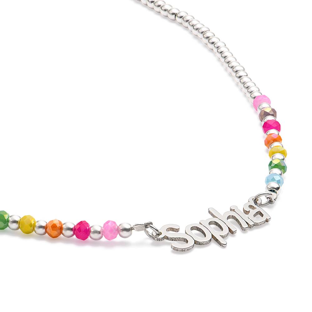 Chicago Namenskette mit Regenbogenperlen für Mädchen - versilbertes Messing-3 Chicago Namenskette mit Regenbogenperlen für Mädchen - versilbertes Messing-3 Produktfoto