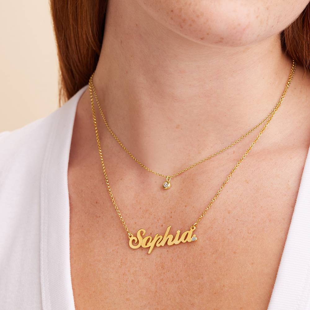 Klassische Cocktail Namenskette mit Diamant - Gold-Vermeil-4 Produktfoto