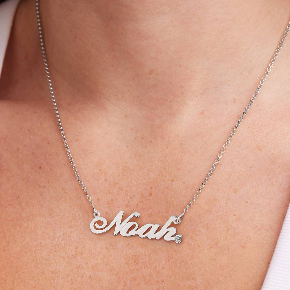 Klassische Cocktail Namenskette mit Diamant - Silber-4 Produktfoto