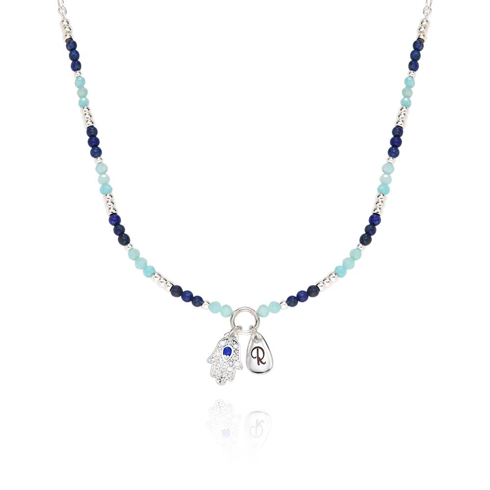 Küsten-Hamsa Halskette mit Initialen und Halbedelstein-Perlen - Messing-4 Küsten-Hamsa Halskette mit Initialen und Halbedelstein-Perlen - Messing-4 Produktfoto