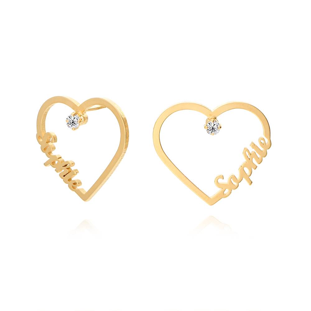 Herzförmige Ohrringe mit zwei Namen und 0,05 ct Diamanten - Gold-Vermeil-3 Herzförmige Ohrringe mit zwei Namen und 0,05 ct Diamanten - Gold-Vermeil-3 Produktfoto