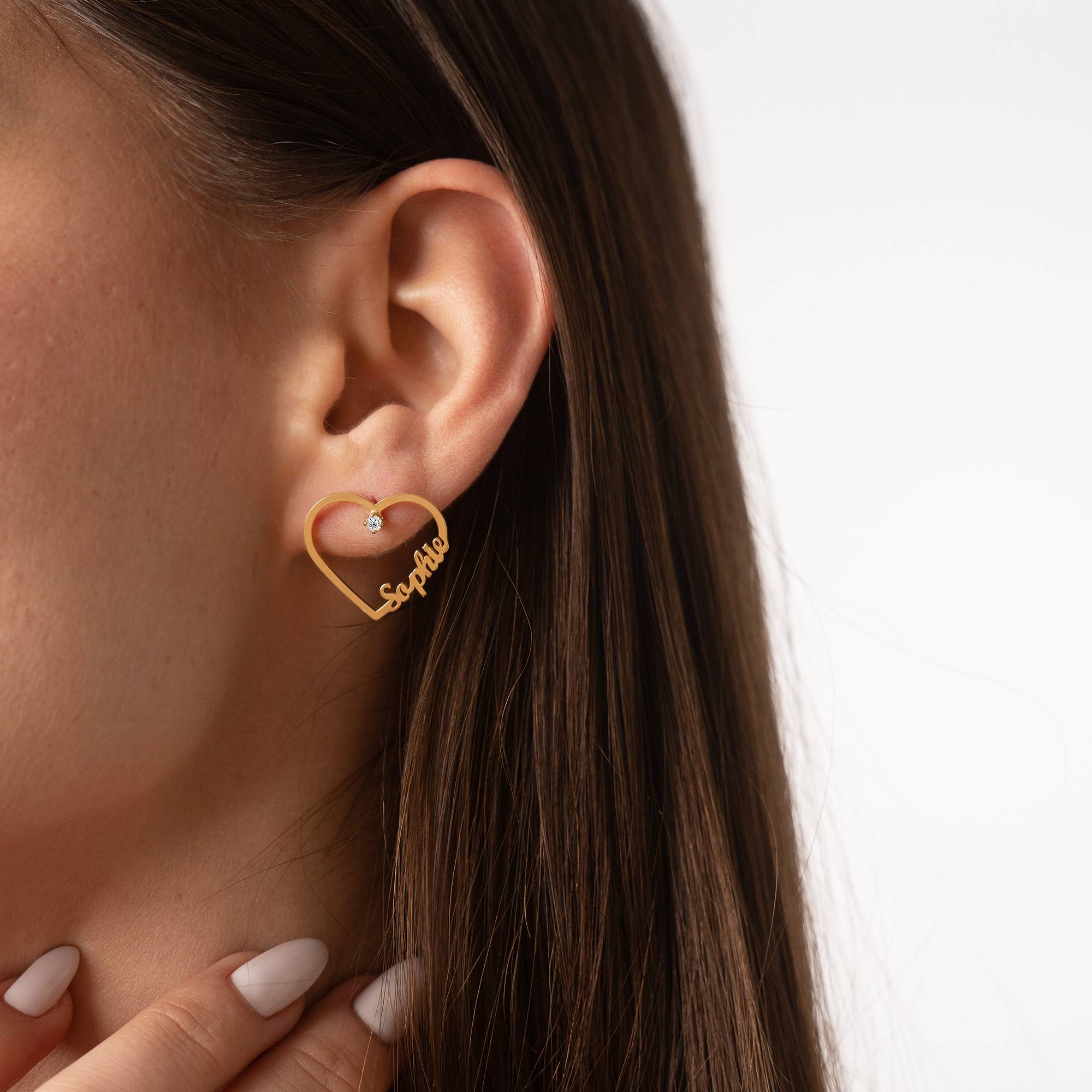 Herzförmige Ohrringe mit zwei Namen und 0,05 ct Diamanten - Gold-Vermeil-2 Herzförmige Ohrringe mit zwei Namen und 0,05 ct Diamanten - Gold-Vermeil-2 Produktfoto