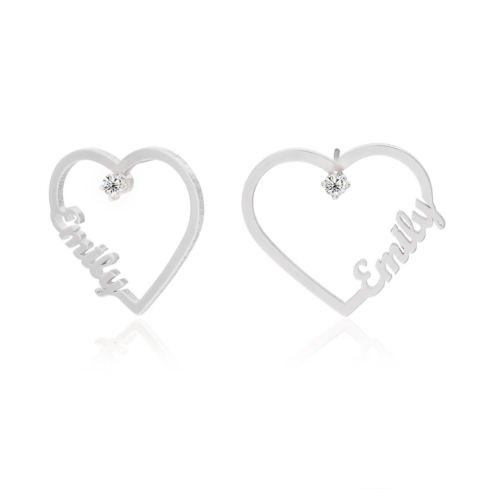 Herzfoermige Ohrringe mit zwei Namen und 0,05 ct Diamanten - 925er Sterlingsilber-3 Herzfoermige Ohrringe mit zwei Namen und 0,05 ct Diamanten - 925er Sterlingsilber-3 Produktfoto
