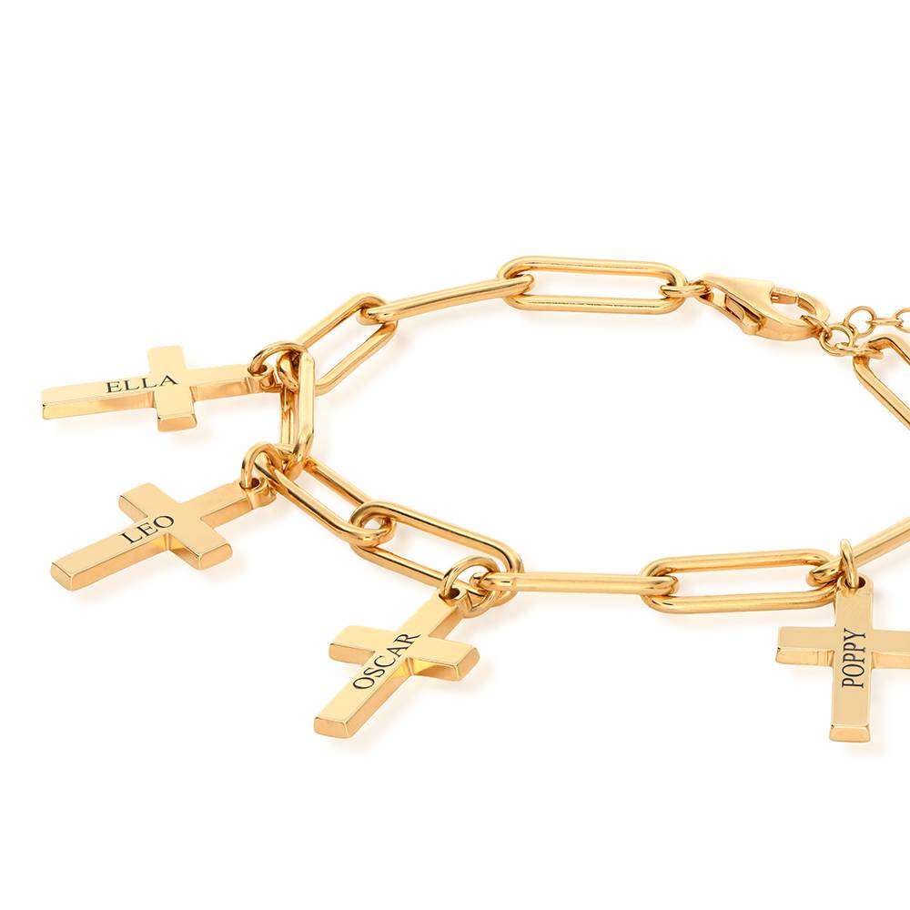 Gliederarmband mit gravierten Kreuz-Anhängern - vergoldetes Sterlingsilber-2 Gliederarmband mit gravierten Kreuz-Anhängern - vergoldetes Sterlingsilber-2 Produktfoto