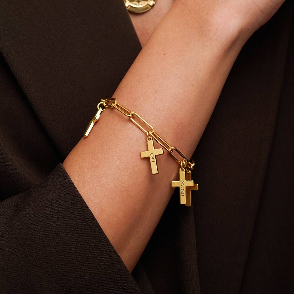 Gliederarmband mit gravierten Kreuz-Anhängern - vergoldetes Sterlingsilber-3 Gliederarmband mit gravierten Kreuz-Anhängern - vergoldetes Sterlingsilber-3 Produktfoto