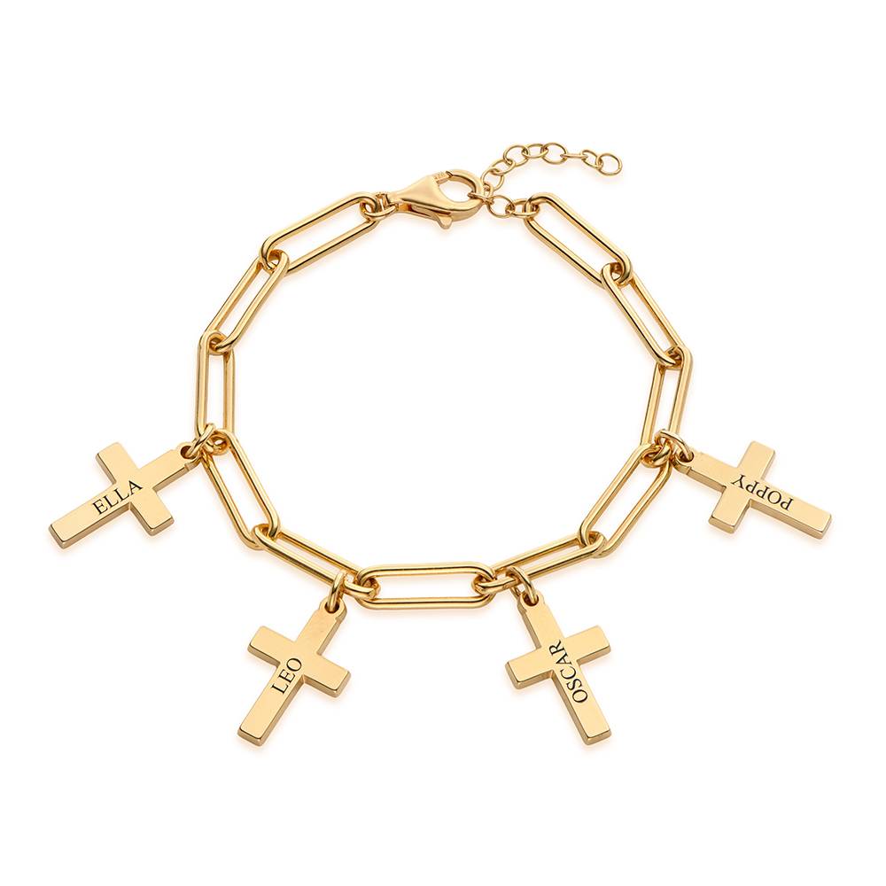 Gliederarmband mit gravierten Kreuz-Anhängern - Gold-Vermeil-1 Produktfoto