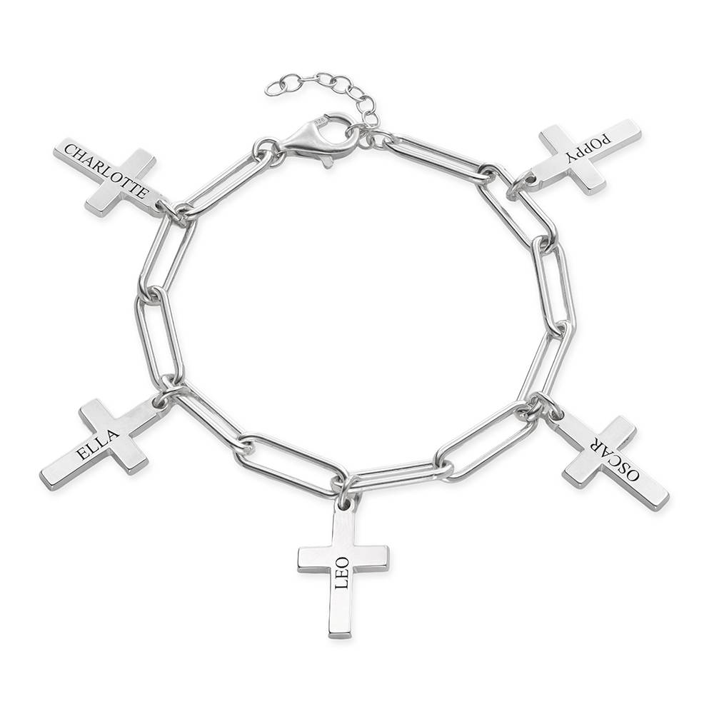 Gliederarmband mit gravierten Kreuz-Anhängern - 925er Sterlingsilber-1 Gliederarmband mit gravierten Kreuz-Anhängern - 925er Sterlingsilber-1 Produktfoto
