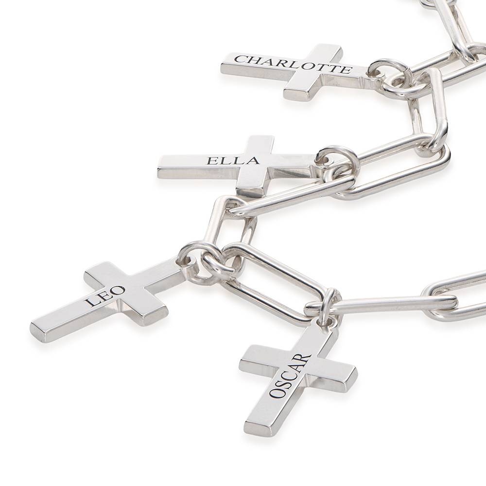 Gliederarmband mit gravierten Kreuz-Anhängern - 925er Sterlingsilber-5 Gliederarmband mit gravierten Kreuz-Anhängern - 925er Sterlingsilber-5 Produktfoto