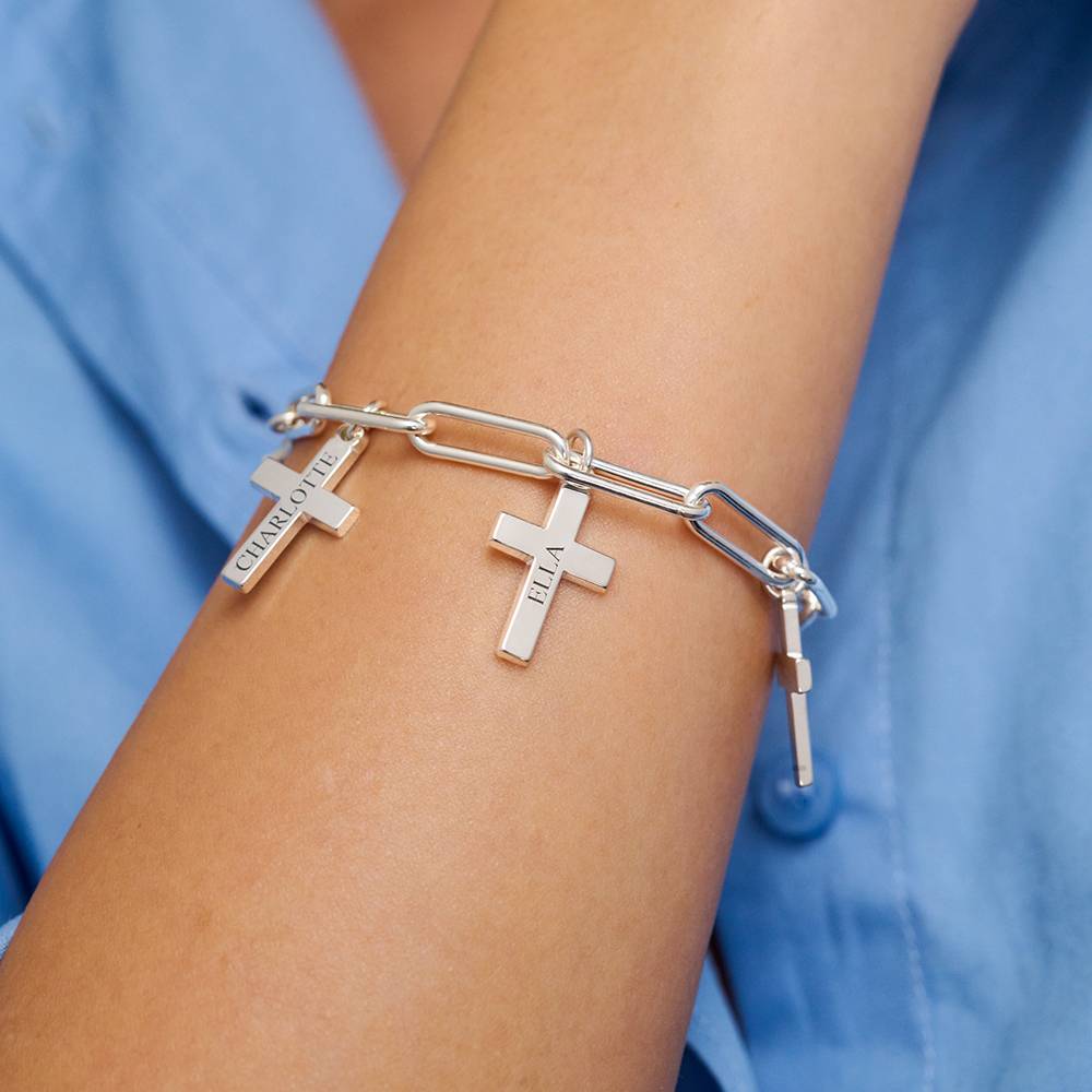 Gliederarmband mit gravierten Kreuz-Anhängern - 925er Sterlingsilber-2 Gliederarmband mit gravierten Kreuz-Anhängern - 925er Sterlingsilber-2 Produktfoto