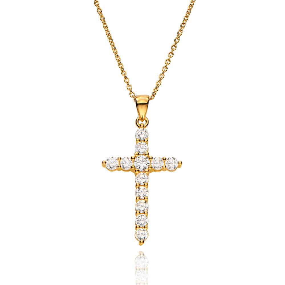 Zirkonia Kreuz Anhänger Halskette - Gold-Vermeil-4 Zirkonia Kreuz Anhänger Halskette - Gold-Vermeil-4 Produktfoto
