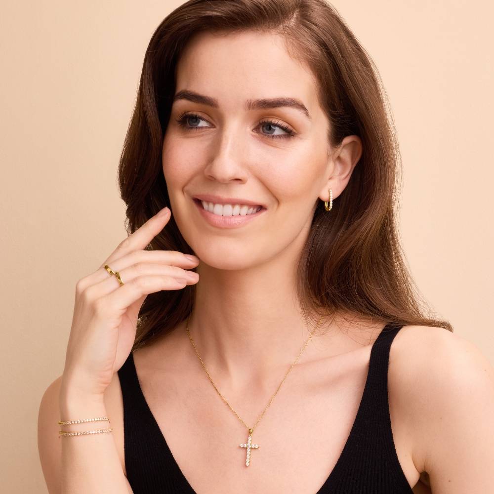 Zirkonia Kreuz Anhänger Halskette - Gold-Vermeil-1 Zirkonia Kreuz Anhänger Halskette - Gold-Vermeil-1 Produktfoto