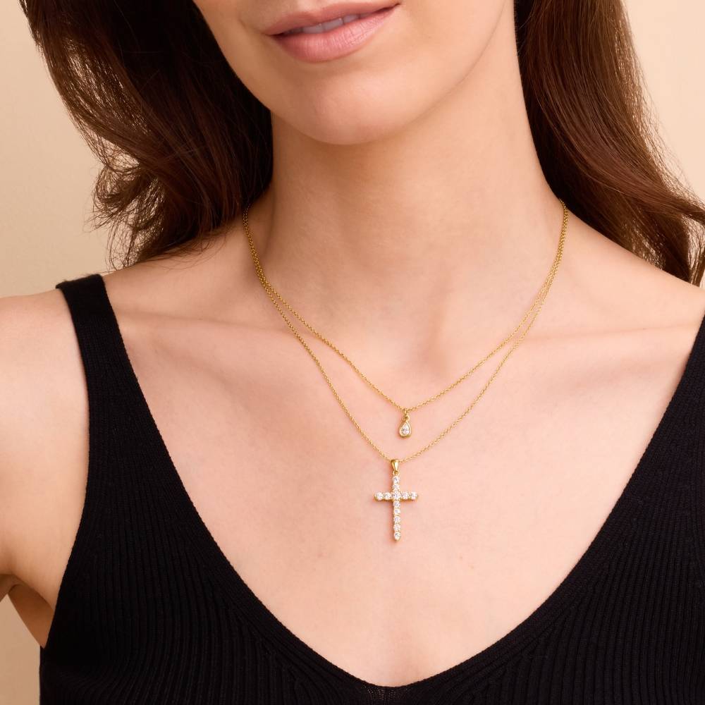 Zirkonia Kreuz Anhänger Halskette - Gold-Vermeil-5 Zirkonia Kreuz Anhänger Halskette - Gold-Vermeil-5 Produktfoto