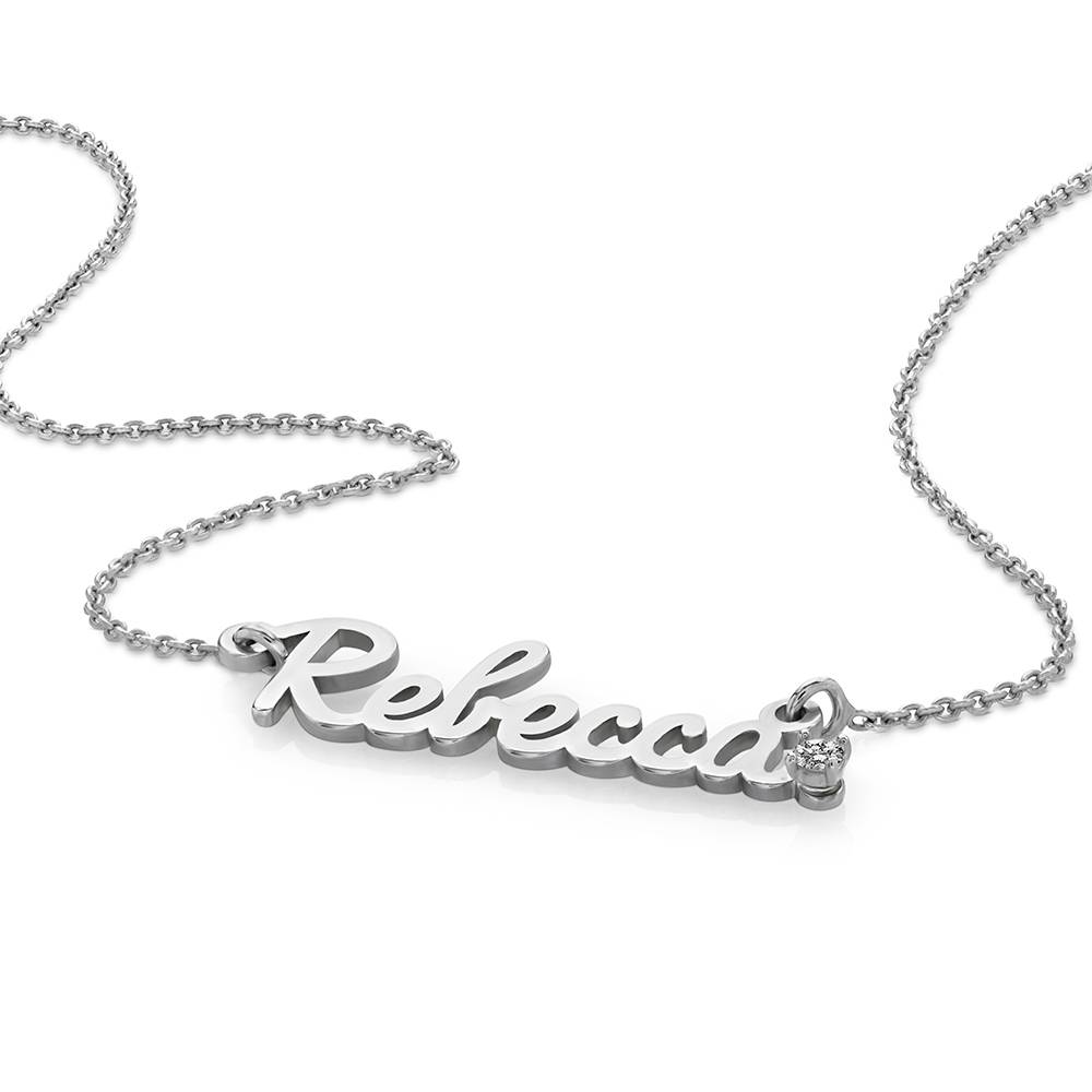 Kursive Namenskette mit Diamant - in Silber-3 Produktfoto