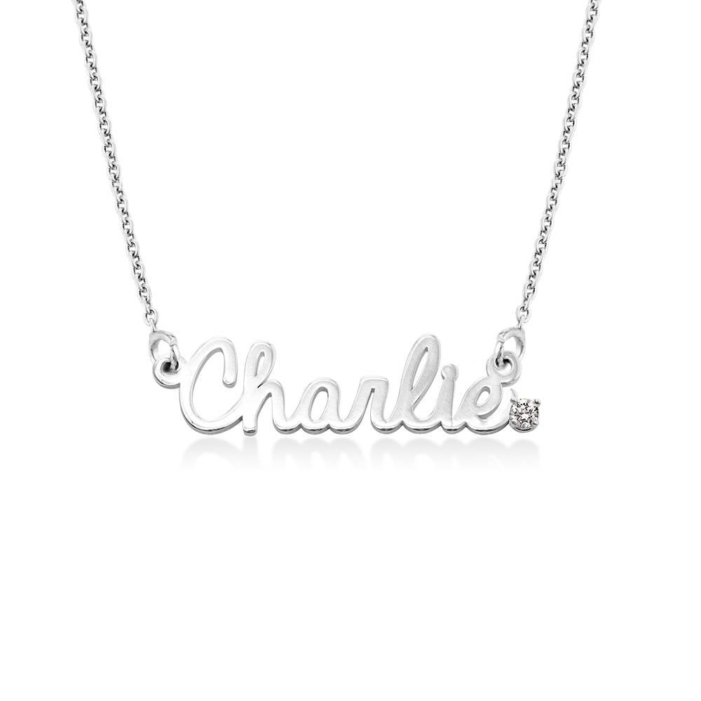Kursive Namenskette mit Diamant - in Silber-2 Produktfoto