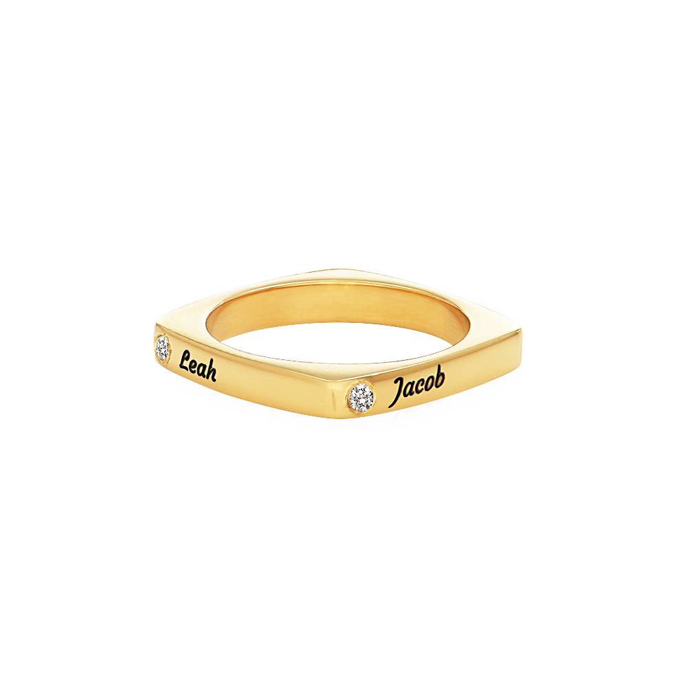 Iris quadratischer Ring mit Namen und Diamanten - vergoldetes Sterlingsilber-3 Produktfoto