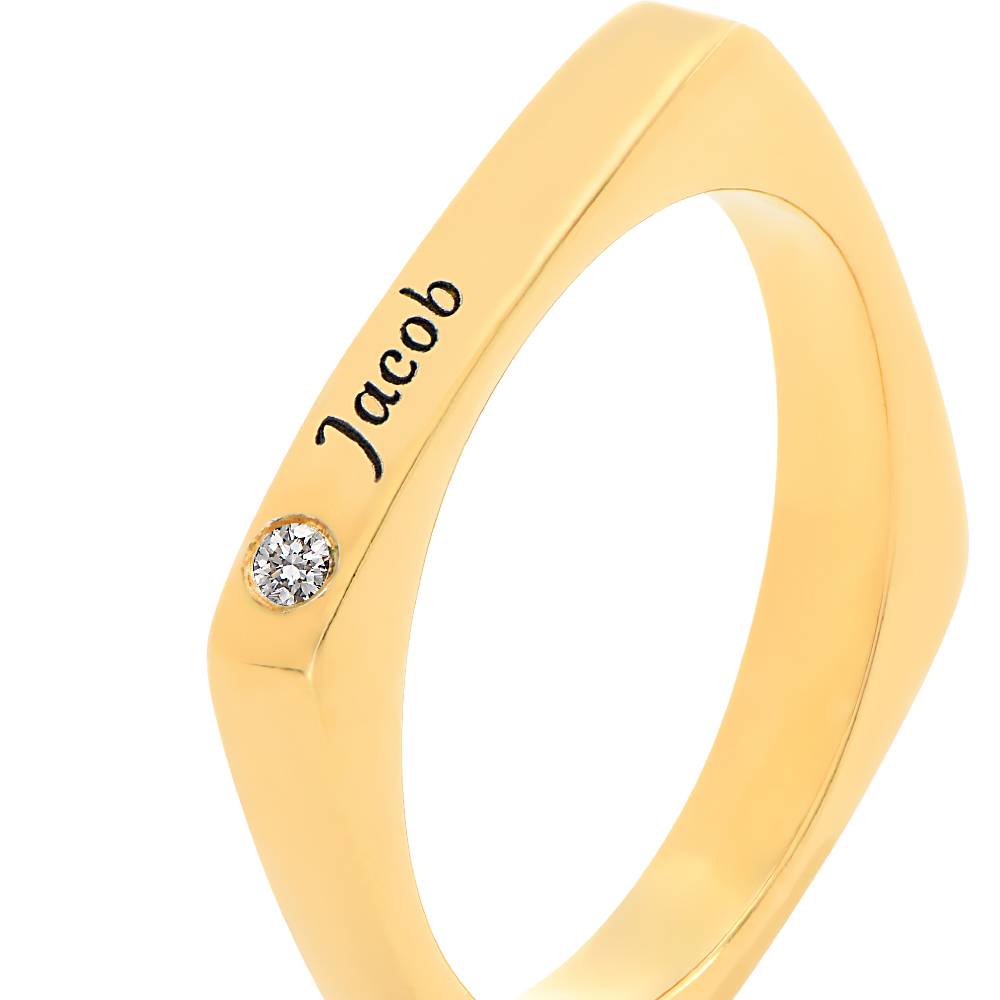 Iris quadratischer Ring mit Namen und Diamanten - vergoldetes Sterlingsilber-4 Produktfoto