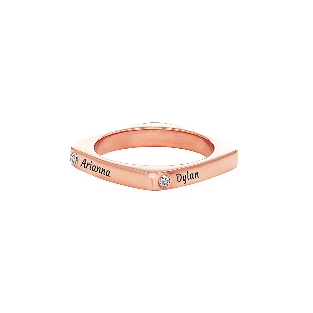 Iris quadratischer Ring mit Namen und Diamanten - rosévergoldetes Sterlingsilber-3 Produktfoto