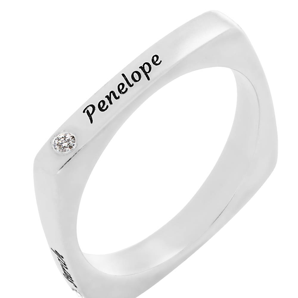 Iris quadratischer Ring mit Namen und Diamanten - 925er Sterlingsilber-4 Produktfoto