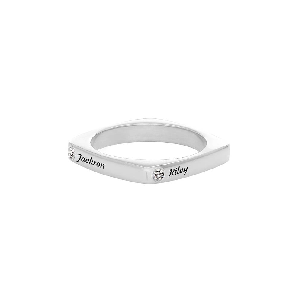Iris quadratischer Ring mit Namen und Diamanten - 925er Sterlingsilber-3 Produktfoto