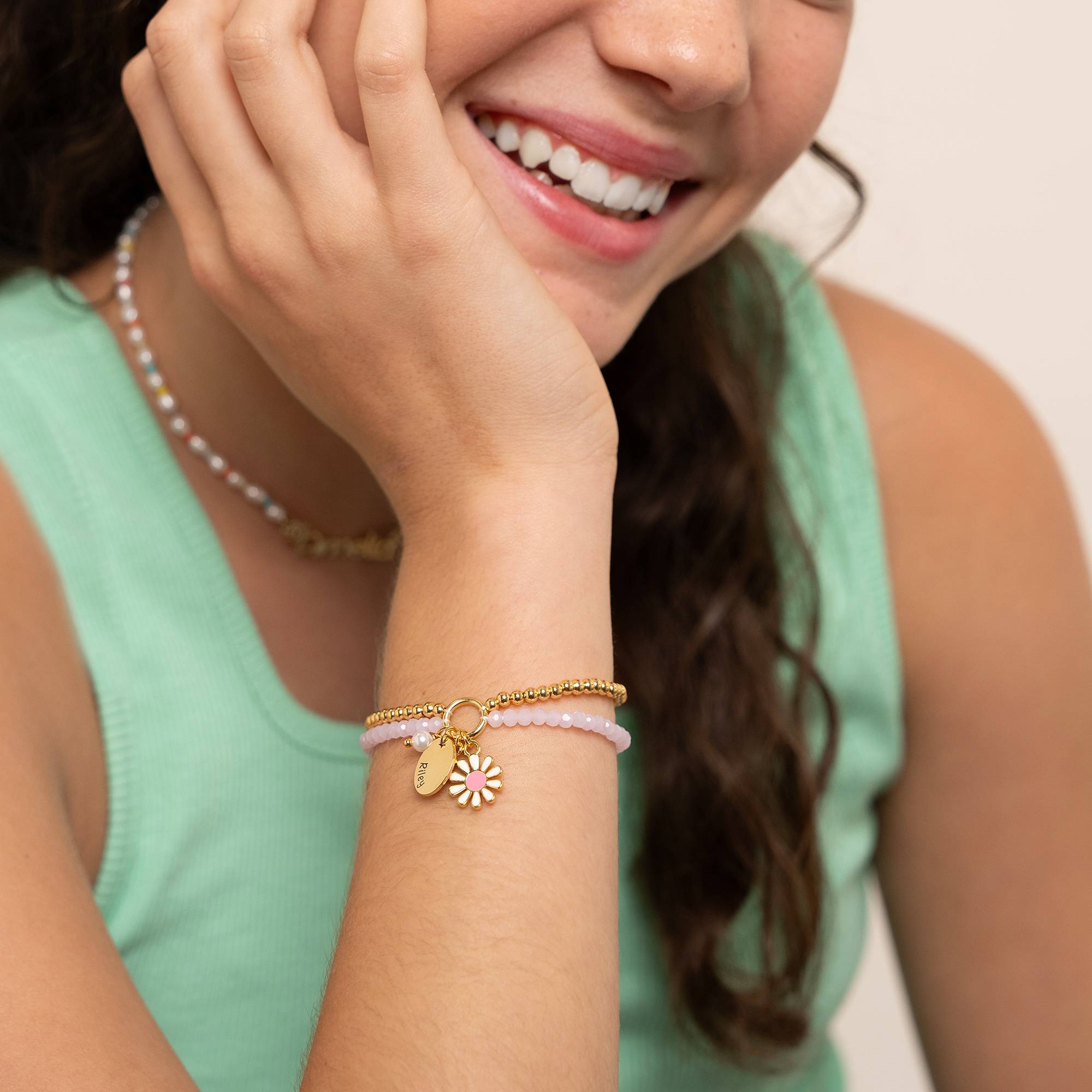 Daisygirl Perlenarmband mit Charms - 750er vergoldetes Messing-4 Produktfoto