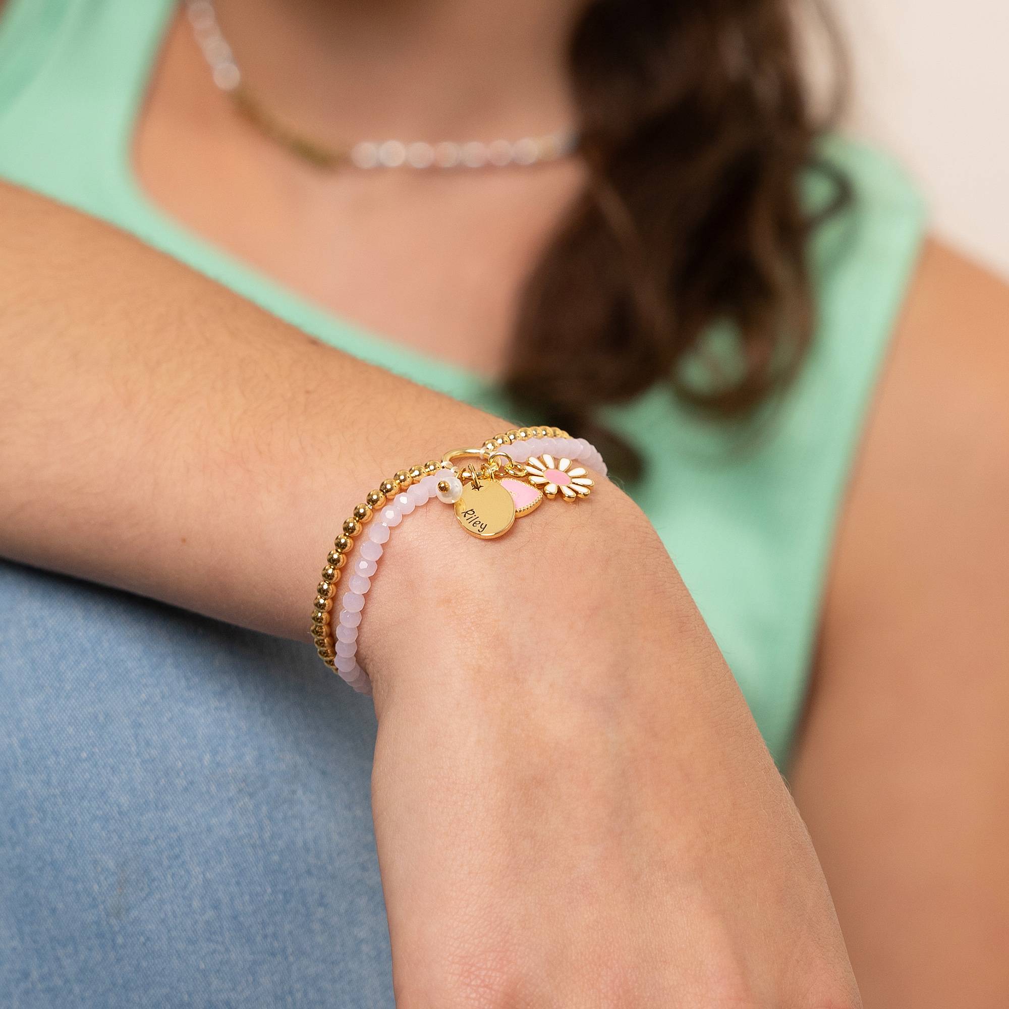 Daisygirl Perlenarmband mit Charms - 750er vergoldetes Messing-3 Produktfoto
