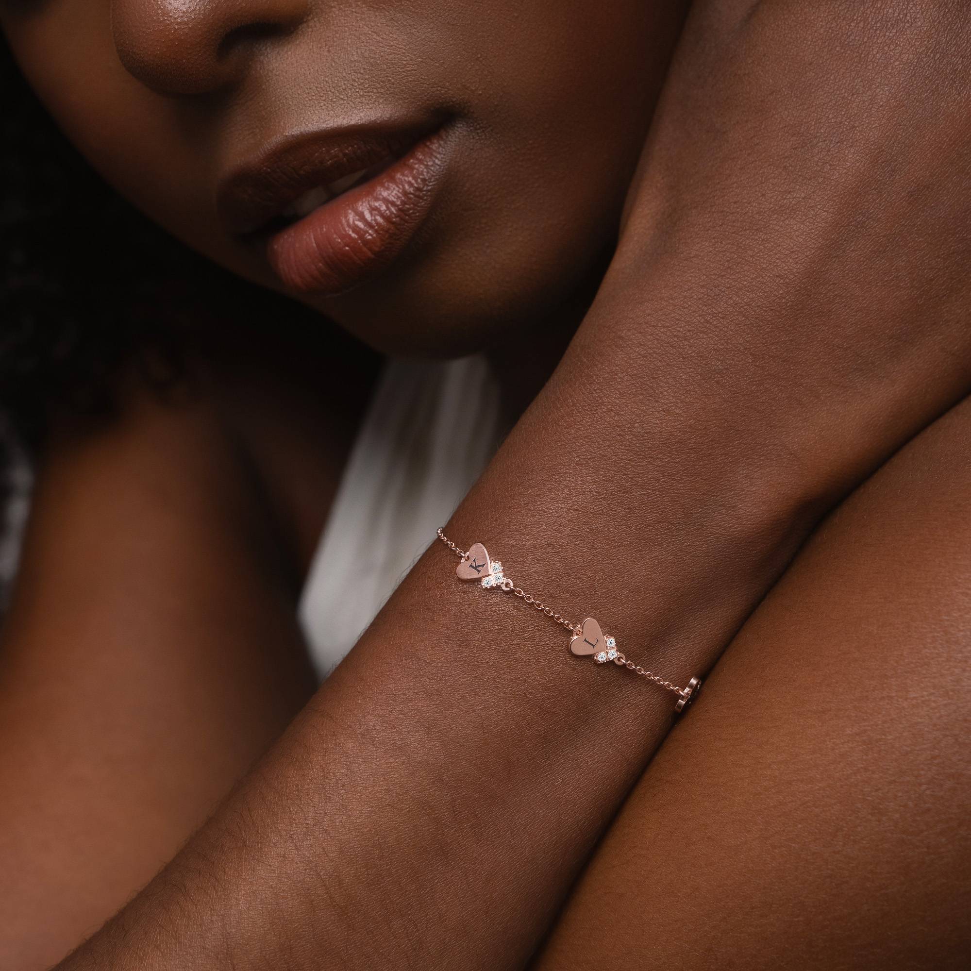 Dakota Herzarmband mit Initialen und Diamanten - rosévergoldetes Sterlingsilber-1 Produktfoto