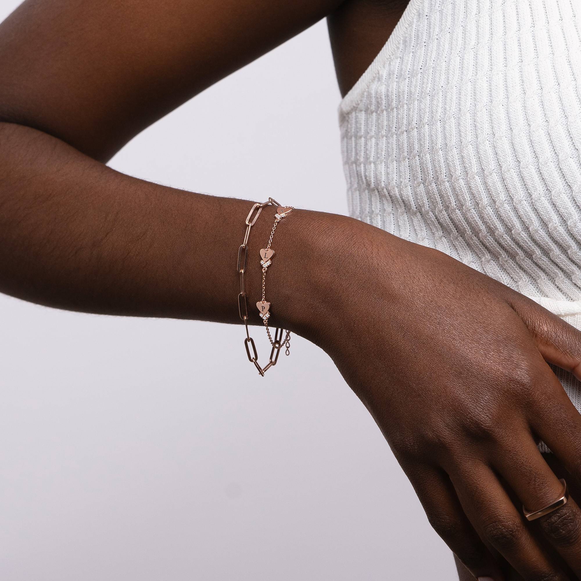 Dakota Herzarmband mit Initialen und Diamanten - rosévergoldetes Sterlingsilber-3 Produktfoto