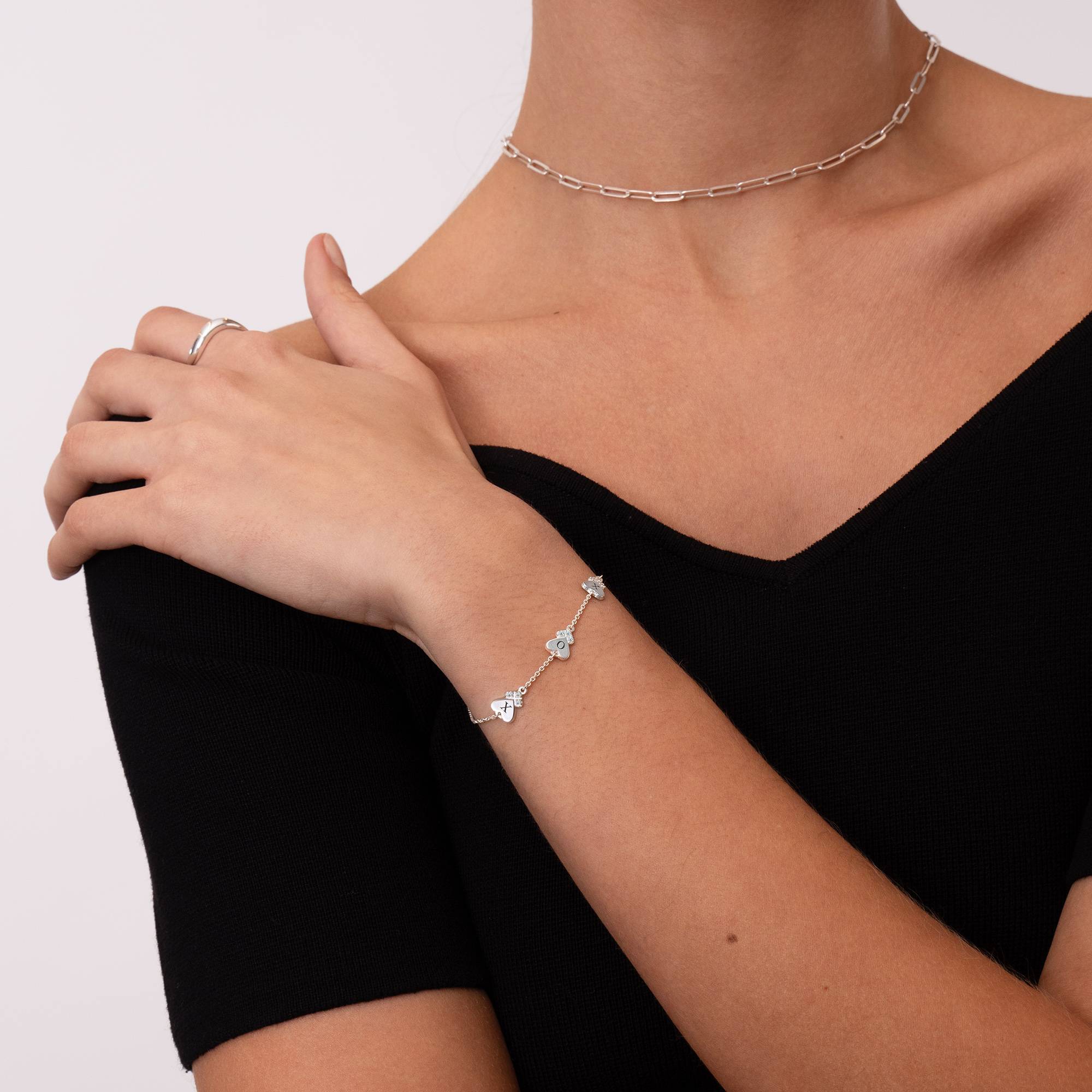 Dakota Herzarmband mit Initialen und Diamanten - 925er Sterlingsilber-4 Produktfoto